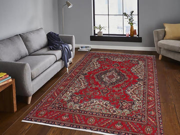 handmade Medallion, Traditional Tabriz Red Blue Hand Knotted RECTANGLE 100% WOOL area rug 7x11